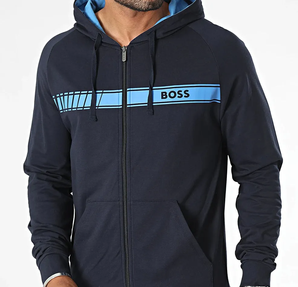 HUGO BOSS Men's Authentic Zip Up Hooded Sweatshirt, Dark Navy Blue